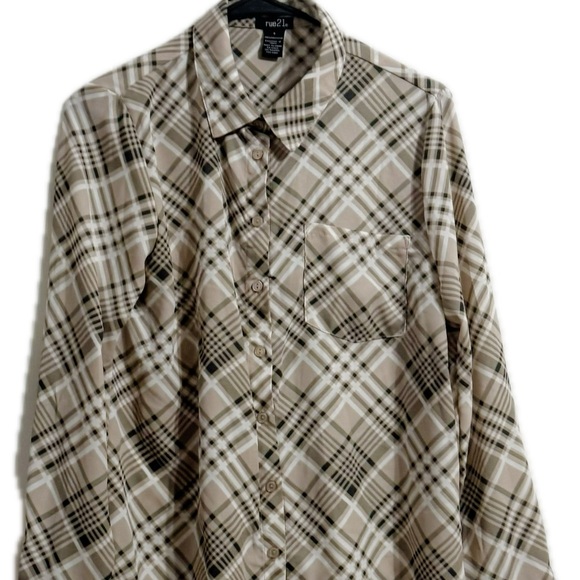 Rue21 Plaid Button-Up Blouse - Tan and Black - Picture 1 of 4